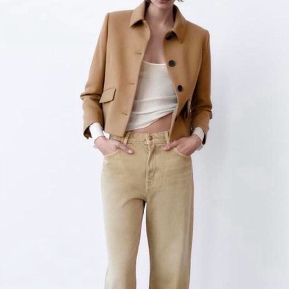Zara Classic Tan Long Sleeve Casual Collared Jacket Size Small Outerwear Casual